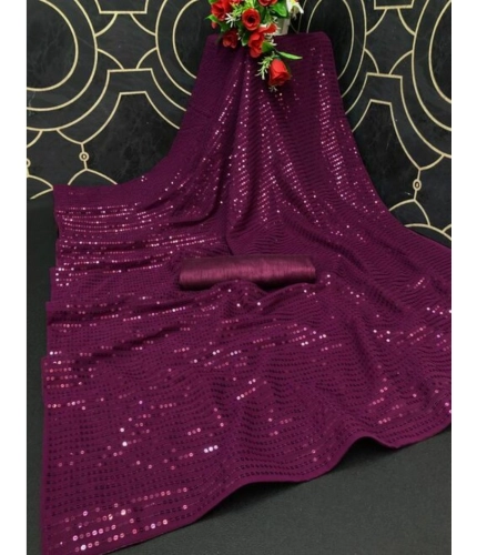Women's Georgette Embellished Sequnece Bollywood Saree With Unstitched Blouse 5.5Mtr (Purple) Women's Georgette Embellished Sequnece Bollywood Saree With Unstitched Blouse 5.5Mtr (Purple)