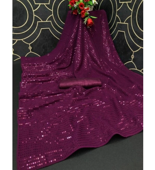 Women's Georgette Embellished Sequnece Bollywood Saree With Unstitched Blouse 5.5Mtr (Purple) Women's Georgette Embellished Sequnece Bollywood Saree With Unstitched Blouse 5.5Mtr (Purple)