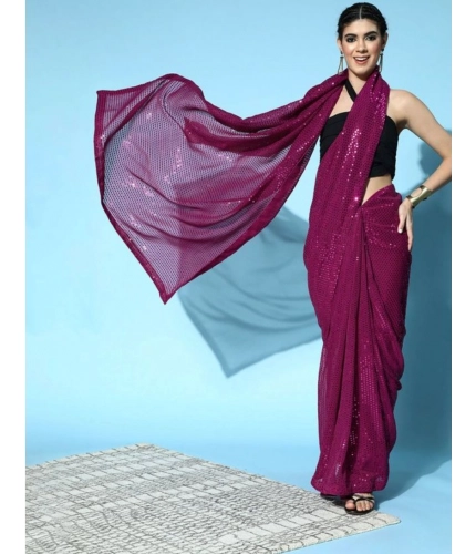 Women's Georgette Embellished Sequnece Bollywood Saree With Unstitched Blouse 5.5Mtr (Wine)