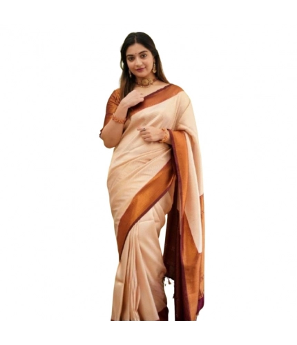 Women's Silk Printed Saree With Unstitched Blouse 5.5Mtr (Cream)