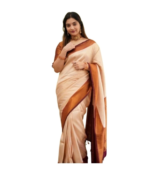 Women's Silk Printed Saree With Unstitched Blouse 5.5Mtr (Cream)