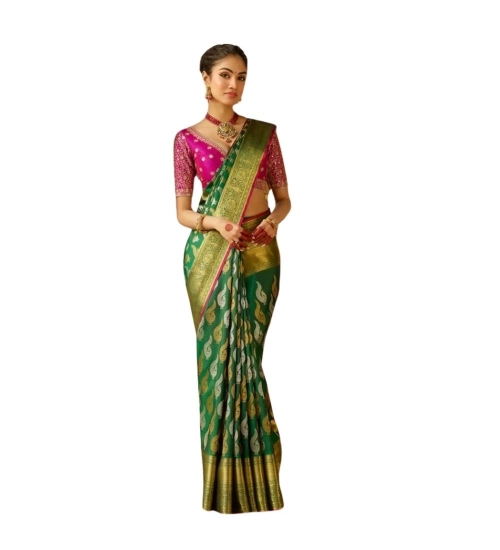 Women's Silk Printed Saree With Unstitched Blouse 5.5Mtr (Green)