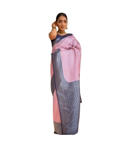 Women's Silk Printed Saree With Unstitched Blouse 5.5Mtr (Pink)