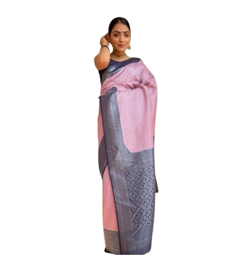 Women's Silk Printed Saree With Unstitched Blouse 5.5Mtr (Pink)