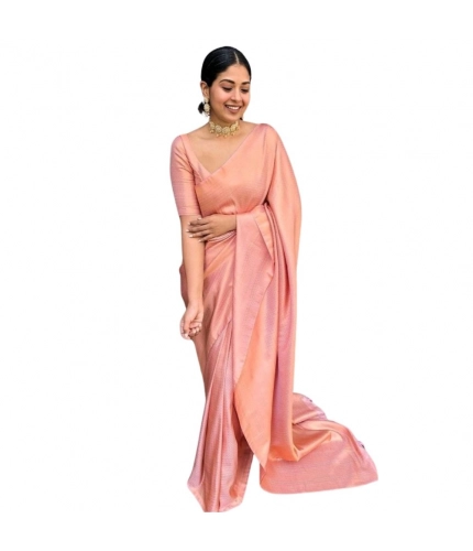 Women's Silk Printed Saree With Unstitched Blouse 5.5Mtr (Peach)