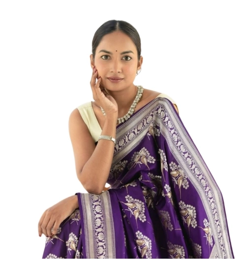 Women's Silk Printed Saree With Unstitched Blouse 5.5Mtr (Purple)