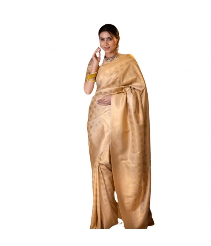 Women's Silk Printed Saree With Unstitched Blouse 5.5Mtr (Cream)