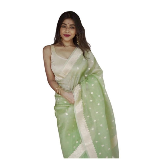 Women's Cotton  Printed Saree With Unstitched Blouse 5.5Mtr (Pista)