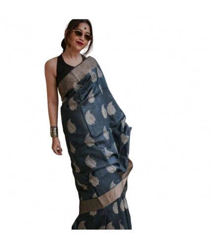 Women's Silk Printed Saree With Unstitched Blouse 5.5Mtr (Black)