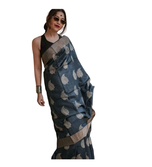 Women's Silk Printed Saree With Unstitched Blouse 5.5Mtr (Black)