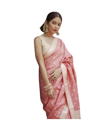 Women's Cotton  Printed Saree With Unstitched Blouse 5.5Mtr (Peach)