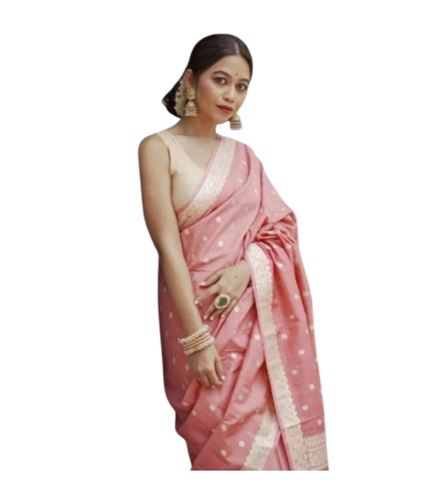 Women's Cotton  Printed Saree With Unstitched Blouse 5.5Mtr (Peach)