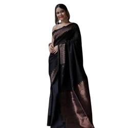 Women's Silk Printed Saree With Unstitched Blouse 5.5Mtr (Black)