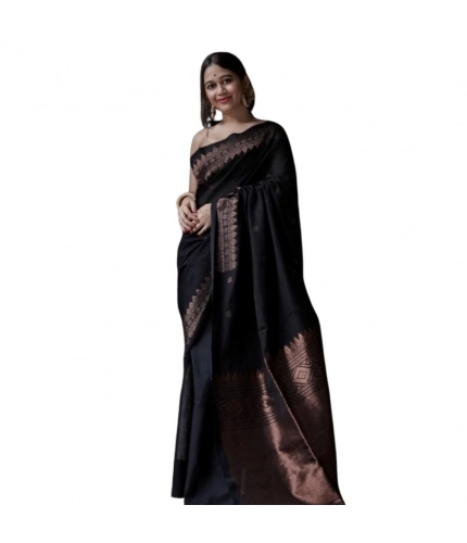 Women's Silk Printed Saree With Unstitched Blouse 5.5Mtr (Black)