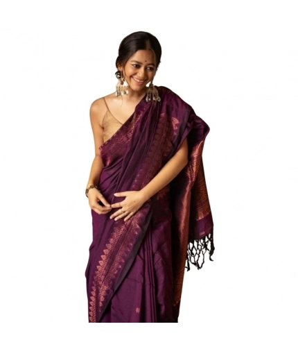 Women's Silk Printed Saree With Unstitched Blouse 5.5Mtr (Wine)