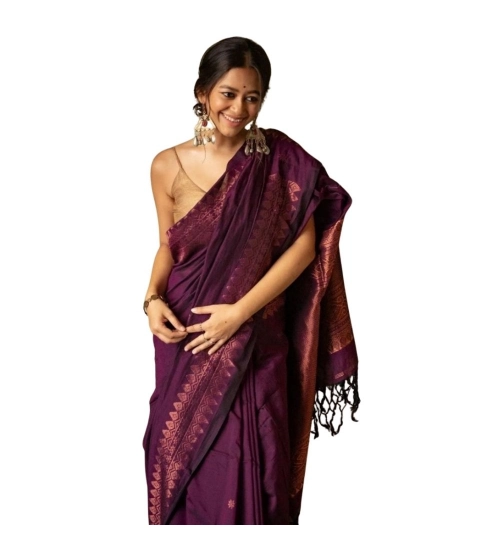 Women's Silk Printed Saree With Unstitched Blouse 5.5Mtr (Wine)