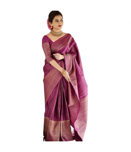 Women's Silk Printed Saree With Unstitched Blouse 5.5Mtr (Purple)