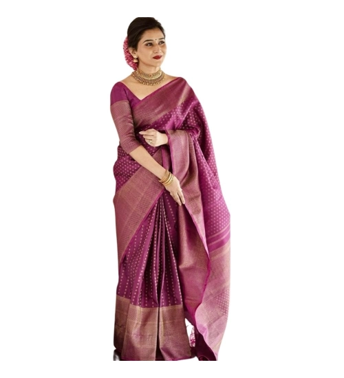 Women's Silk Printed Saree With Unstitched Blouse 5.5Mtr (Purple)