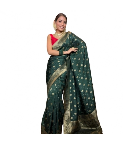 Women's Silk Printed Saree With Unstitched Blouse 5.5Mtr (Green)