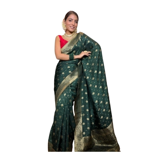 Women's Silk Printed Saree With Unstitched Blouse 5.5Mtr (Green)