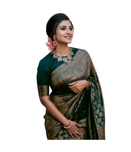 Women's Silk Printed Saree With Unstitched Blouse 5.5Mtr (Green)