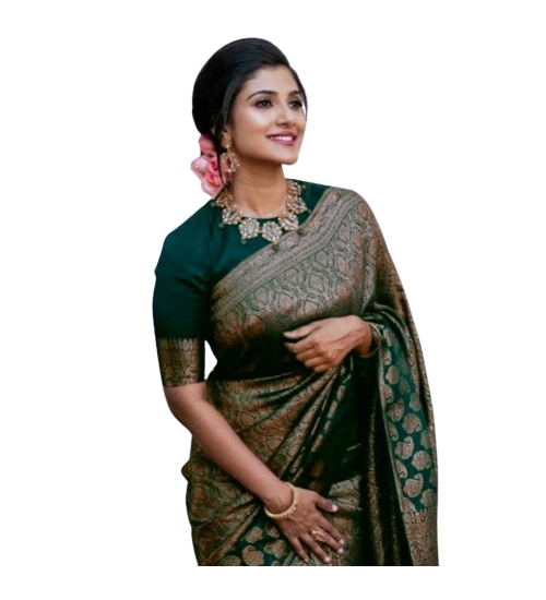 Women's Silk Printed Saree With Unstitched Blouse 5.5Mtr (Green)
