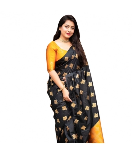 Women's Silk Printed Saree With Unstitched Blouse 5.5Mtr (Yellow)