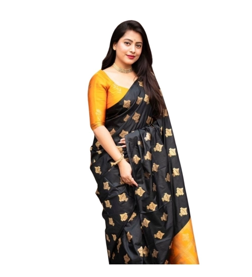 Women's Silk Printed Saree With Unstitched Blouse 5.5Mtr (Yellow)