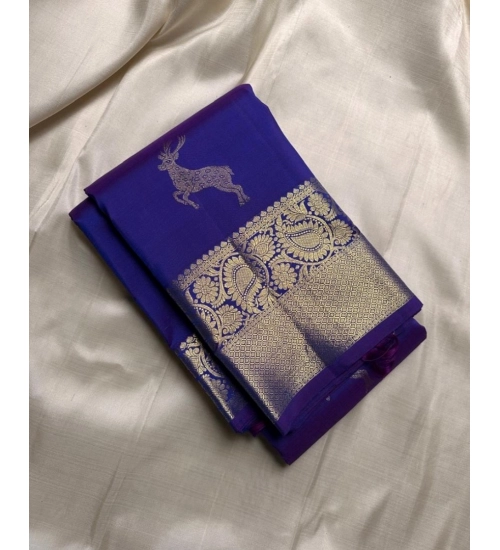 Women's Silk Printed Saree With Unstitched Blouse 5.5Mtr (Royal Blue)