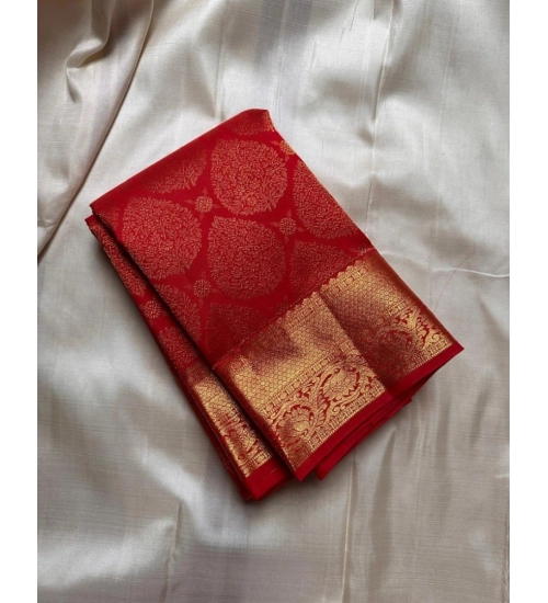 Women's Silk Printed Saree With Unstitched Blouse 5.5Mtr (Red)