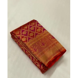 Women's Silk Printed Saree With Unstitched Blouse 5.5Mtr (Red)