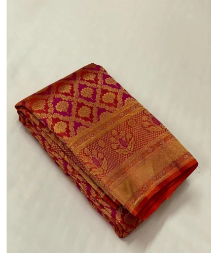 Women's Silk Printed Saree With Unstitched Blouse 5.5Mtr (Red)