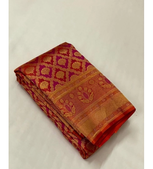 Women's Silk Printed Saree With Unstitched Blouse 5.5Mtr (Red)
