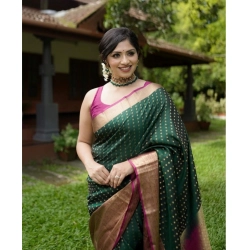 Women's Silk Printed Saree With Unstitched Blouse 5.5Mtr (Green)