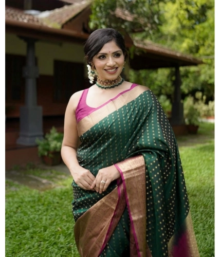 Women's Silk Printed Saree With Unstitched Blouse 5.5Mtr (Green)