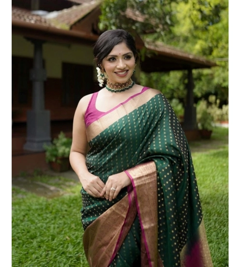 Women's Silk Printed Saree With Unstitched Blouse 5.5Mtr (Green)