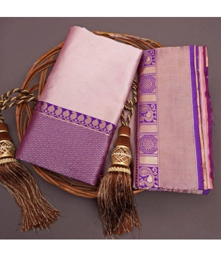 Women's Silk Printed Saree With Unstitched Blouse 5.5Mtr (Purple)
