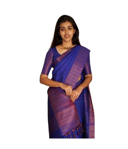 Women's Silk Printed Saree With Unstitched Blouse 5.5Mtr (Blue)