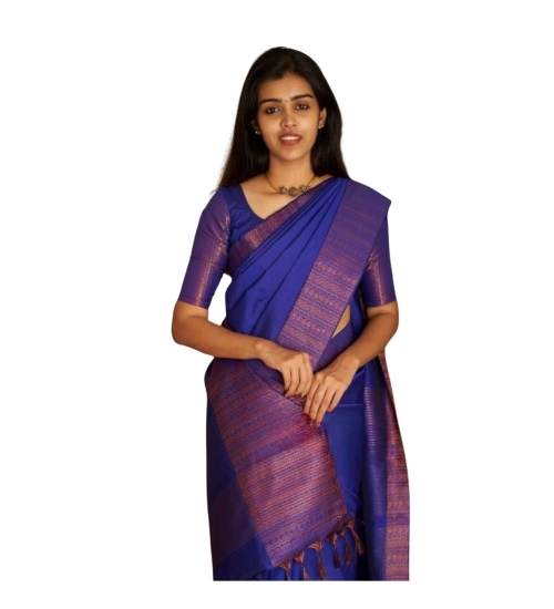 Women's Silk Printed Saree With Unstitched Blouse 5.5Mtr (Blue)