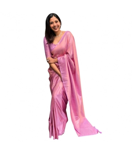 Women's Silk Printed Saree With Unstitched Blouse 5.5Mtr (Pink)