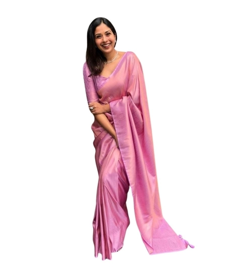 Women's Silk Printed Saree With Unstitched Blouse 5.5Mtr (Pink)