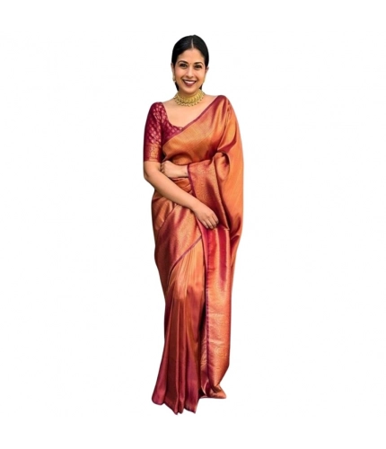 Women's Silk Printed Saree With Unstitched Blouse 5.5Mtr (Maroon)