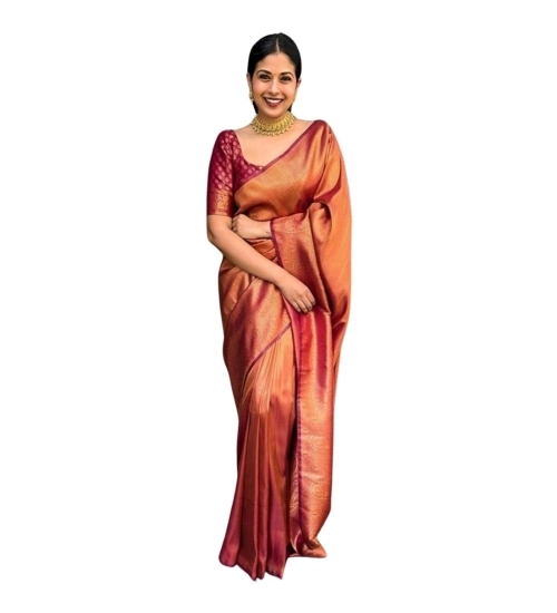Women's Silk Printed Saree With Unstitched Blouse 5.5Mtr (Maroon)