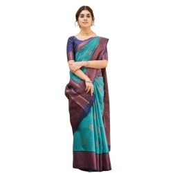 Women's Silk Printed Saree With Unstitched Blouse 5.5Mtr (Rama)