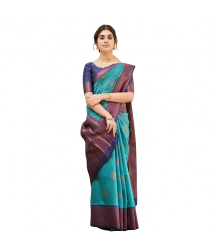 Women's Silk Printed Saree With Unstitched Blouse 5.5Mtr (Rama)
