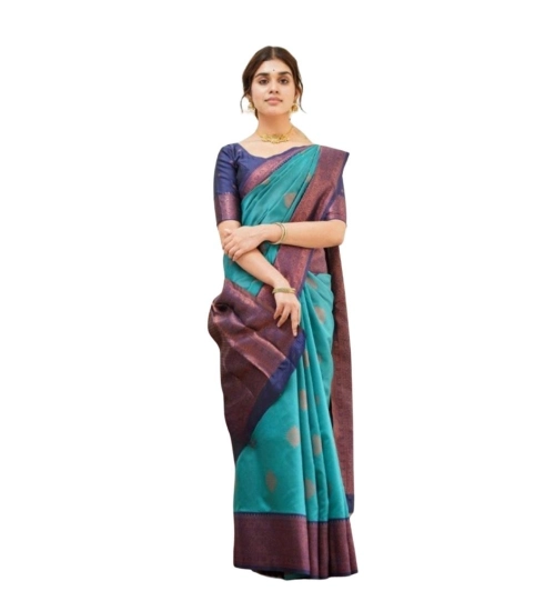 Women's Silk Printed Saree With Unstitched Blouse 5.5Mtr (Rama)
