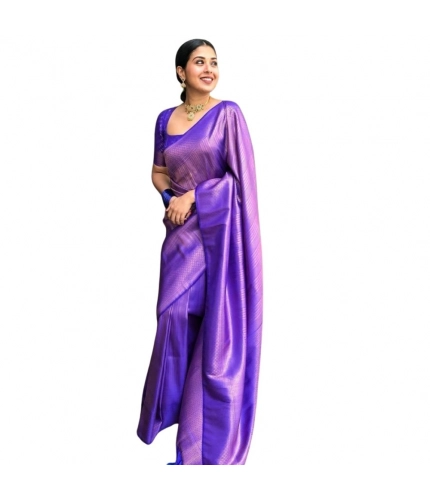 Women's Silk Printed Saree With Unstitched Blouse 5.5Mtr (Blue)