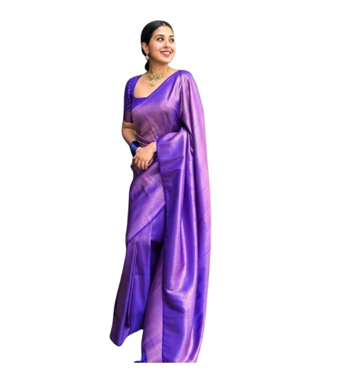 Women's Silk Printed Saree With Unstitched Blouse 5.5Mtr (Blue)