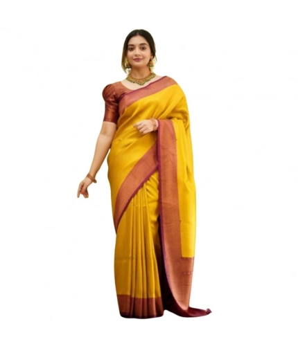 Women's Silk Printed Saree With Unstitched Blouse 5.5Mtr (Yellow)