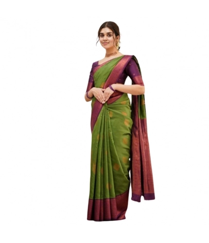 Women's Silk Printed Saree With Unstitched Blouse 5.5Mtr (Green)